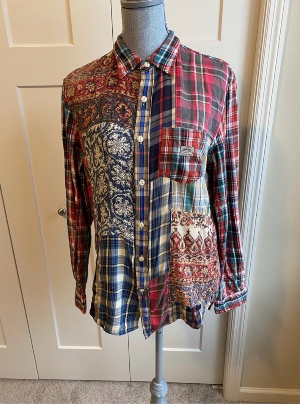 Ralph Lauren Denim & Supply Patchwork Plaid Shirt Boho Preppy Medium